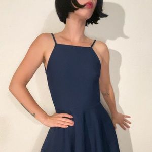 💙 Navy Blue Mini Halter, Open Back Skater Dress